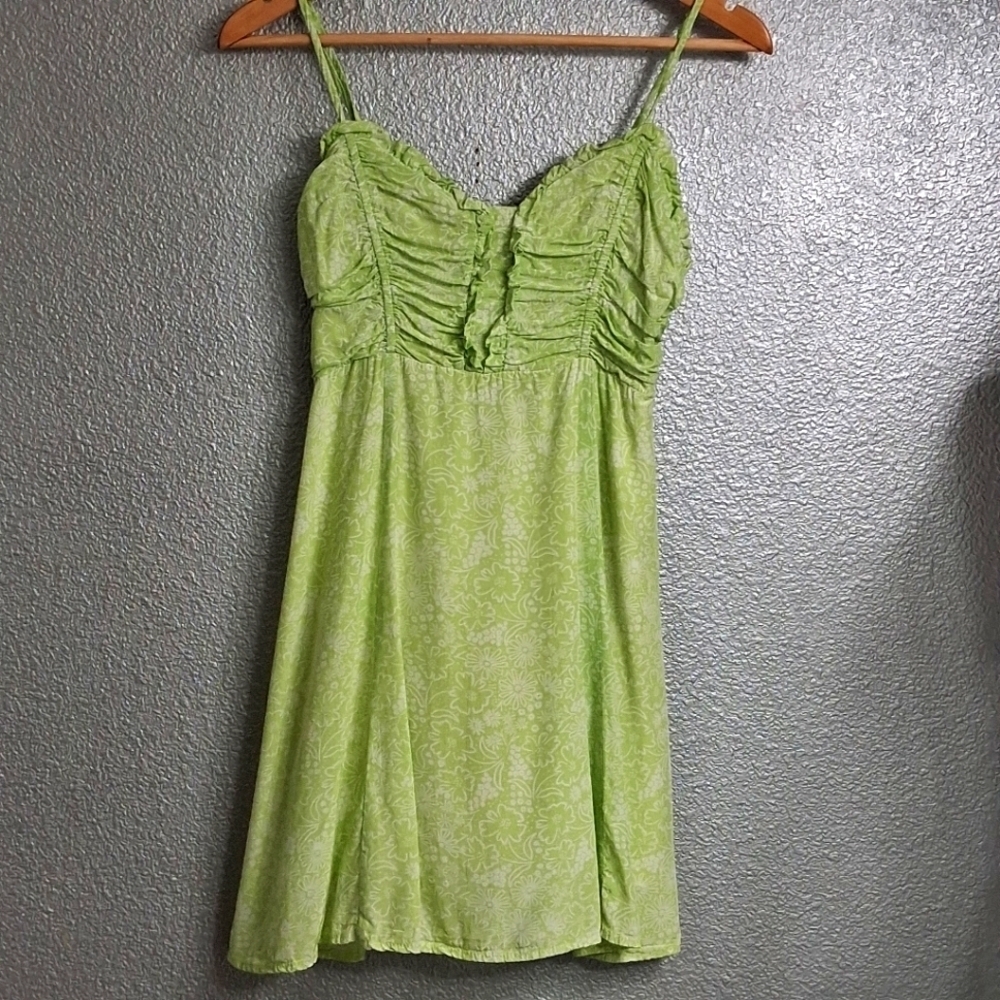 Lush Lime Green & Ivory Floral Mini Dress Size S